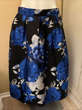 Chicwish Black Midi Skirt with Bold Blue and White Floral Print